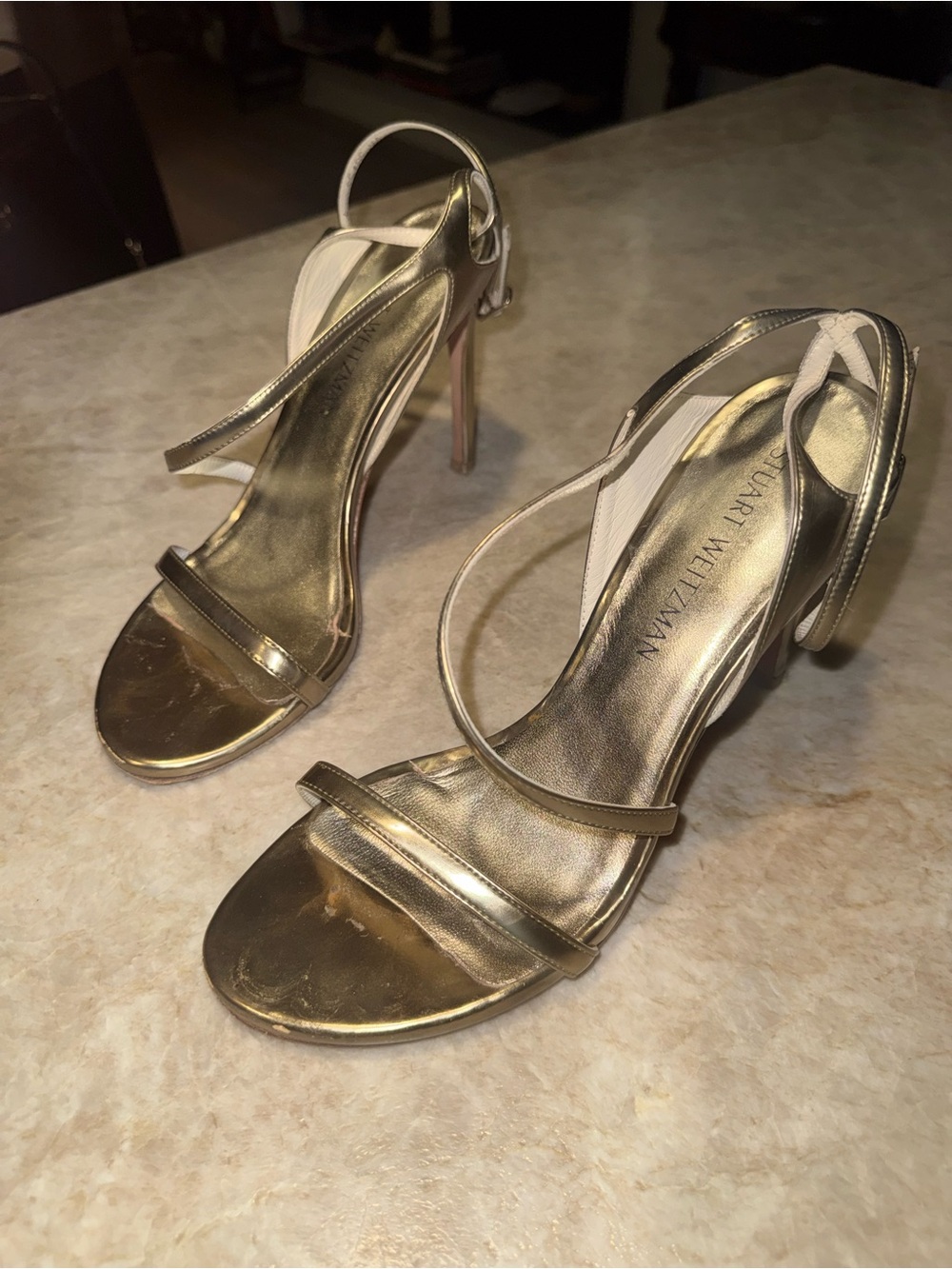 Stuart Weitzman Metallic Gold Strappy Stiletto Sandals